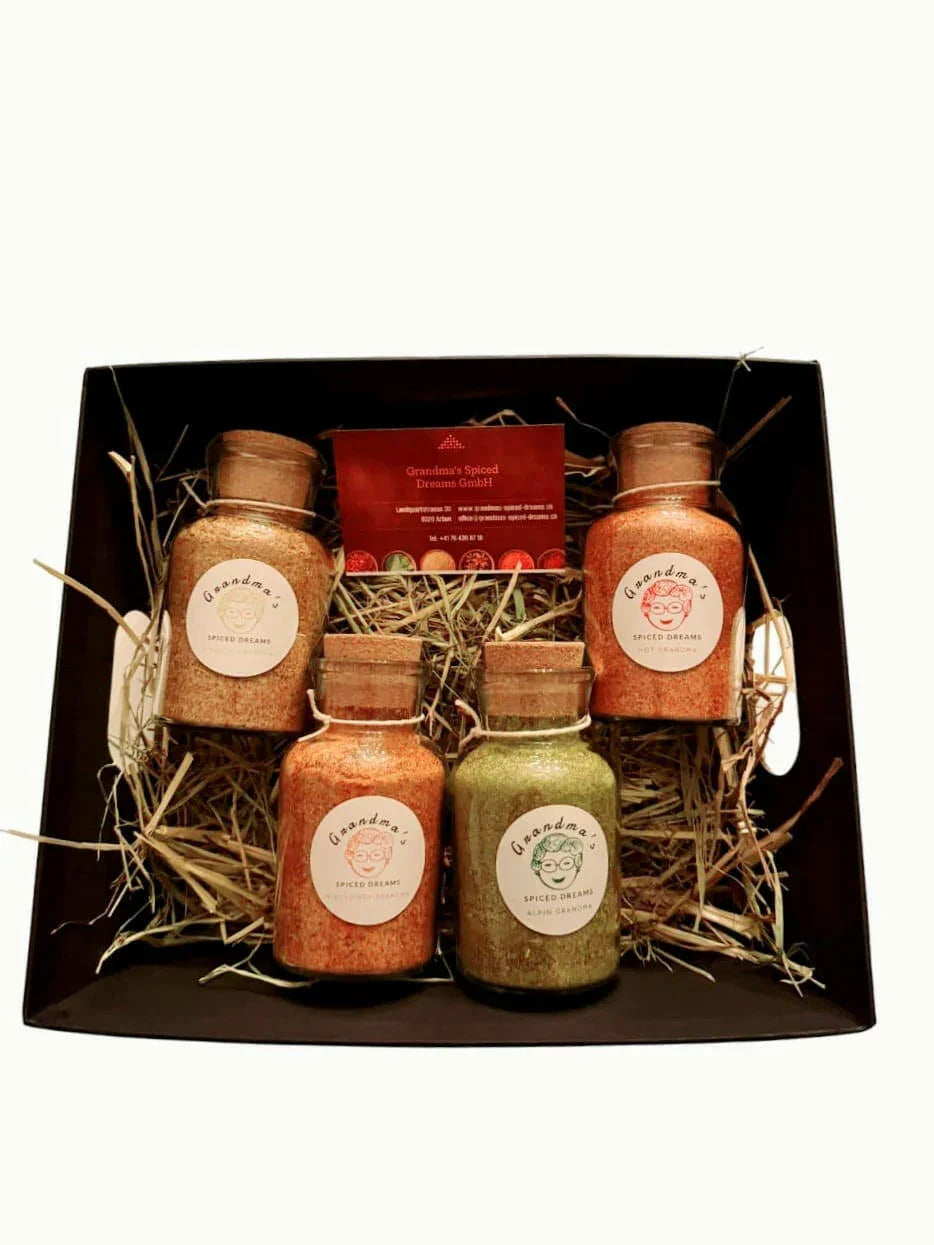 Geschenkkorb 4er Set – 4 handverlesene Gewürze in nachhaltiger Verpackung - Grandma's Spiced Dreams GmbH