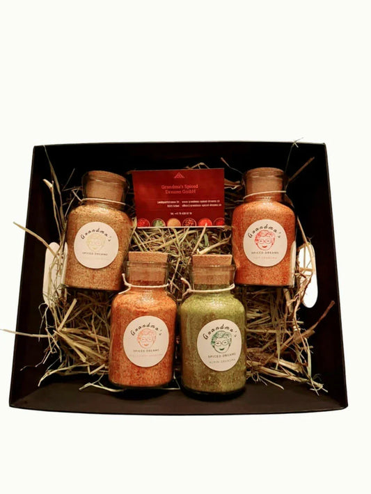 Geschenkkorb 4er Set – 4 handverlesene Gewürze in nachhaltiger Verpackung - Grandma's Spiced Dreams GmbH